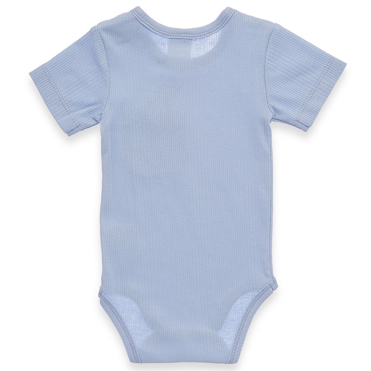 Baby lichaam kort -arm - met borstzak en dino -toepassing, fancy rib - blauw