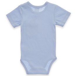 Baby lichaam kort -arm - met borstzak en dino -toepassing, fancy rib - blauw
