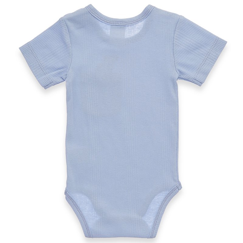 Baby lichaam kort -arm - met borstzak en dino -toepassing, fancy rib - blauw