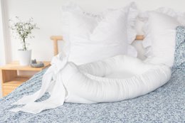 Leinen-Babynest mit Schleife (7 Farben)