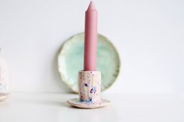 Plettet pink lysestage + lys