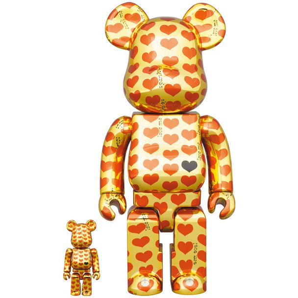 400% & 100% Bearbrick Set - Amplifier Gold Heart by HIDE