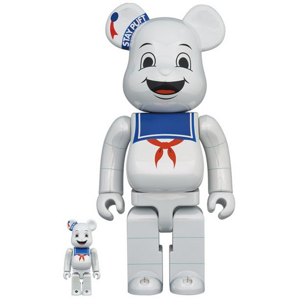 400% & 100%  Bearbrick set - Stay Puft Marshmallow Man (White Chrome)
