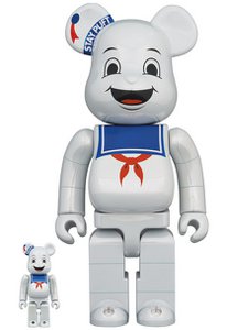 400 % und 100 % Bearbrick-Set – Stay Puft Marshmallow Man (Weißes Chrom)