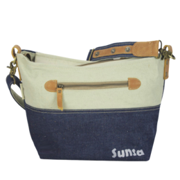 Sac bandoulière femme Sunsa. Sac bandoulière en jean et toile upcyclés. Sac à main style rétro vintage. Sac bandoulière pour femme.