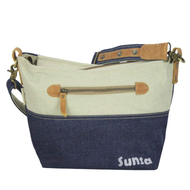 Sac bandoulière femme Sunsa. Sac bandoulière en jean et toile upcyclés. Sac à main style rétro vintage. Sac bandoulière pour femme.