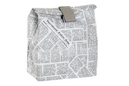 Thermal bag made of PE foam, measuring 20x10x28 inches, with a newspaper-like print pattern.