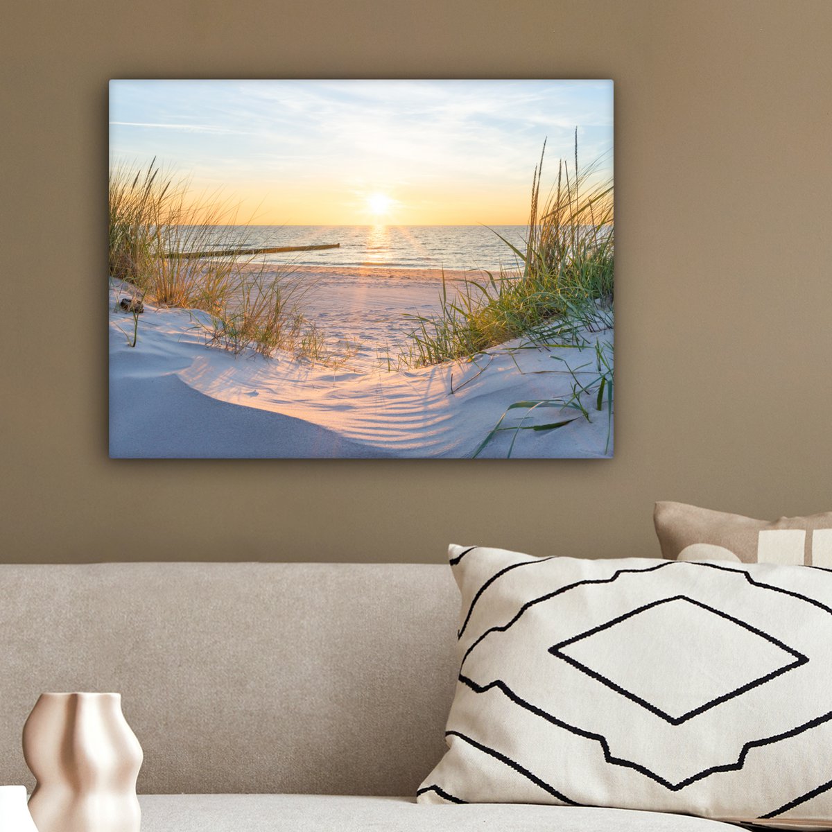 Pintura de lienzo - Decoración de pared - Playa - Sol - Dune - hierba - arena - horizonte