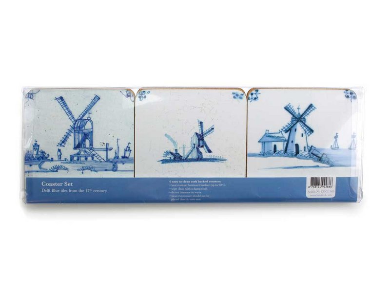 Sottobicchieri, piastrelle blu di Delft - mulini a vento