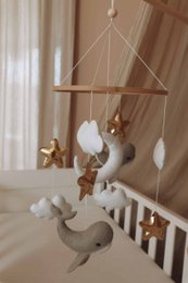 Handgemaakte Kleine Walvissen Muziekmobiel - Boxmobiel - Baby mobile - mobile wickeltisch