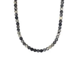 ketting Rantai Enam Picasso jaspis (6mm), roestvrij staal