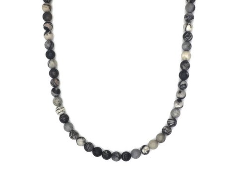 ketting Rantai Enam Picasso jaspis (6mm), roestvrij staal