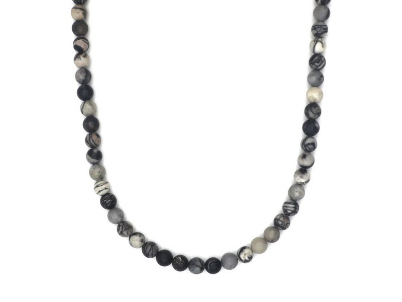 ketting Rantai Enam Picasso jaspis (6mm), roestvrij staal