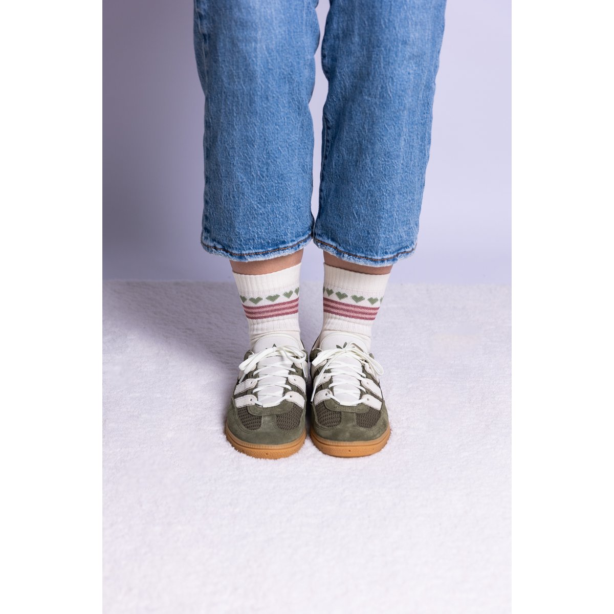 Glitzersocken mit Herzchenkette - Matcha Rose
