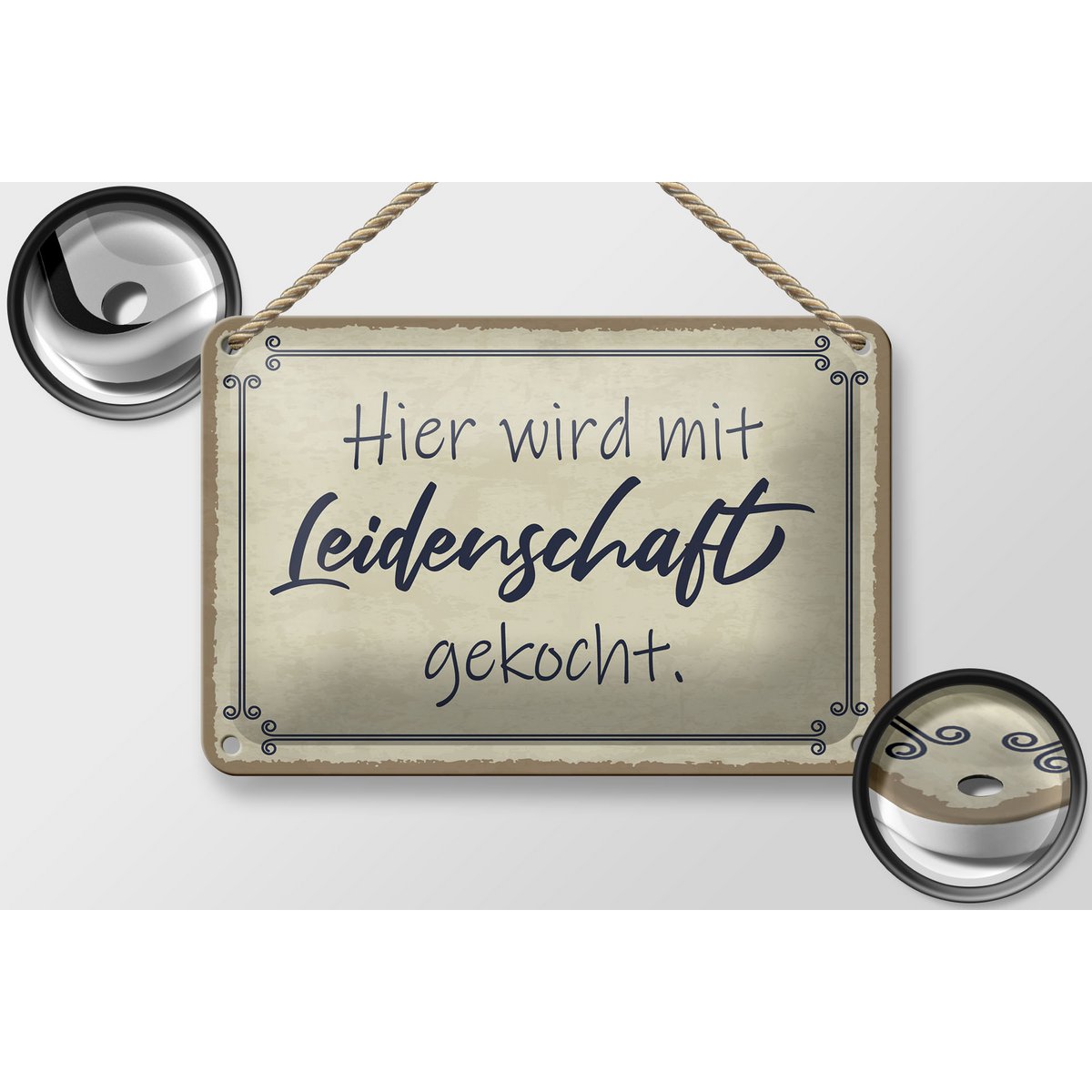 Tin sign saying 18x12cm cooked here with passion decoration