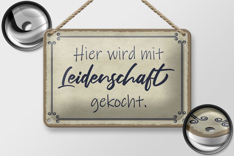 Tin sign saying 18x12cm cooked here with passion decoration
