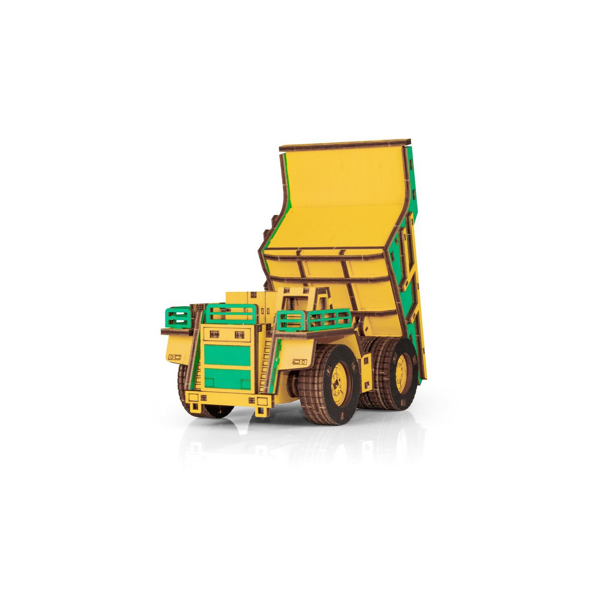 Eco Wood Art (EWA) 3D-Puzzle aus mechanischem Holz, Bergbau-Muldenkipper Belaz-7513E, 4219, Farbe Gelb und Grün, 17 x 10 x 9 cm