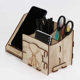 Organiseur de bureau CoolCuts Mill comprenant un support pour mobile/tablette en bois transparent