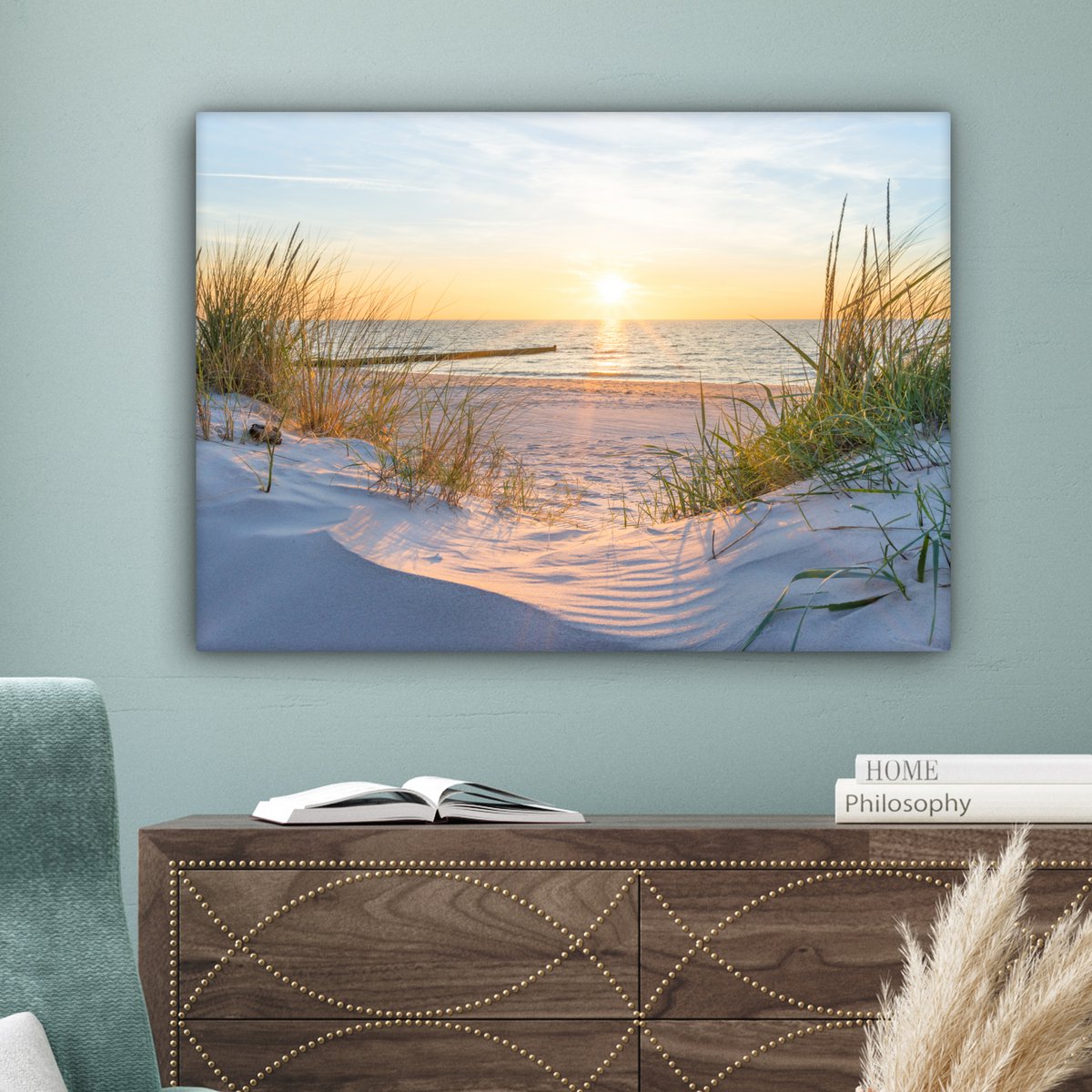 Pintura de lienzo - Decoración de pared - Playa - Sol - Dune - hierba - arena - horizonte