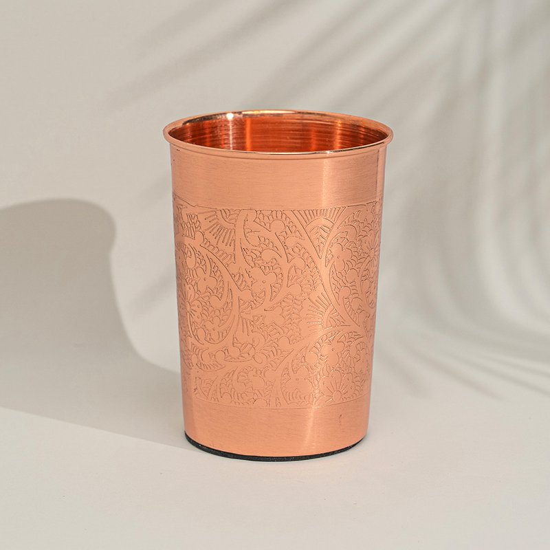 Puur koperen beker bloempatroon geheel – 300 ml (zware uitvoering)