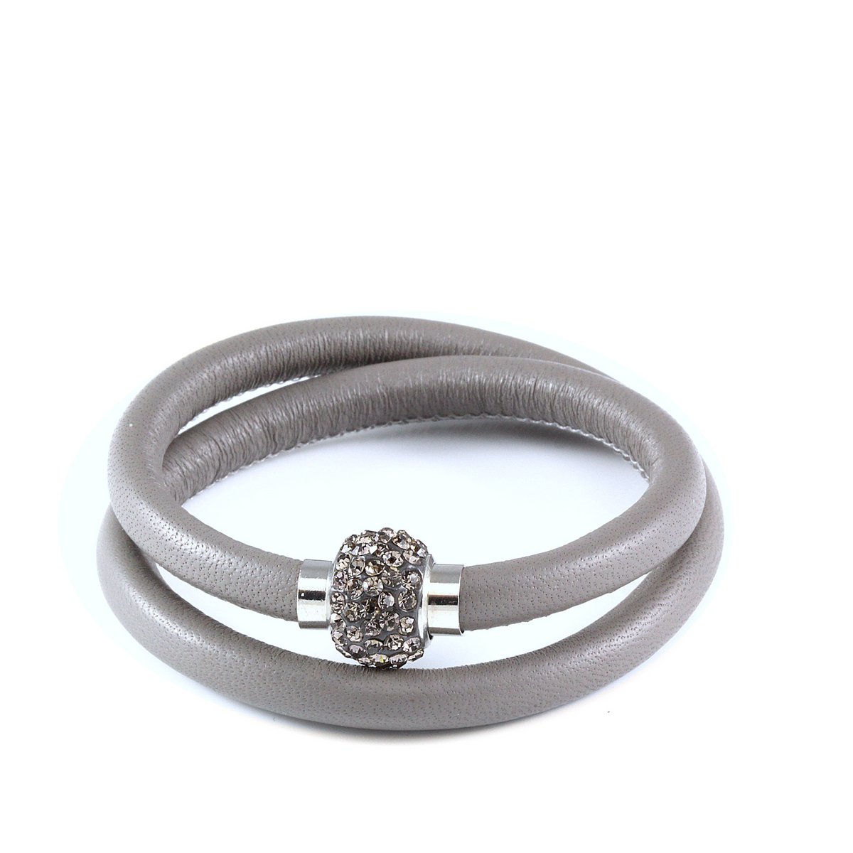 Grey double wrap leather bracelet with crystals