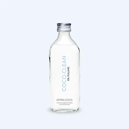 Clear glass bottle with white label featuring the text "COCO CLEAN" and product details. The bottle contains a clear liquid, likely a mouthwash or oral care product with a coconut-based formula.