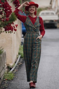 EU STOCK Sylvia Green Tartan Jumpsuit