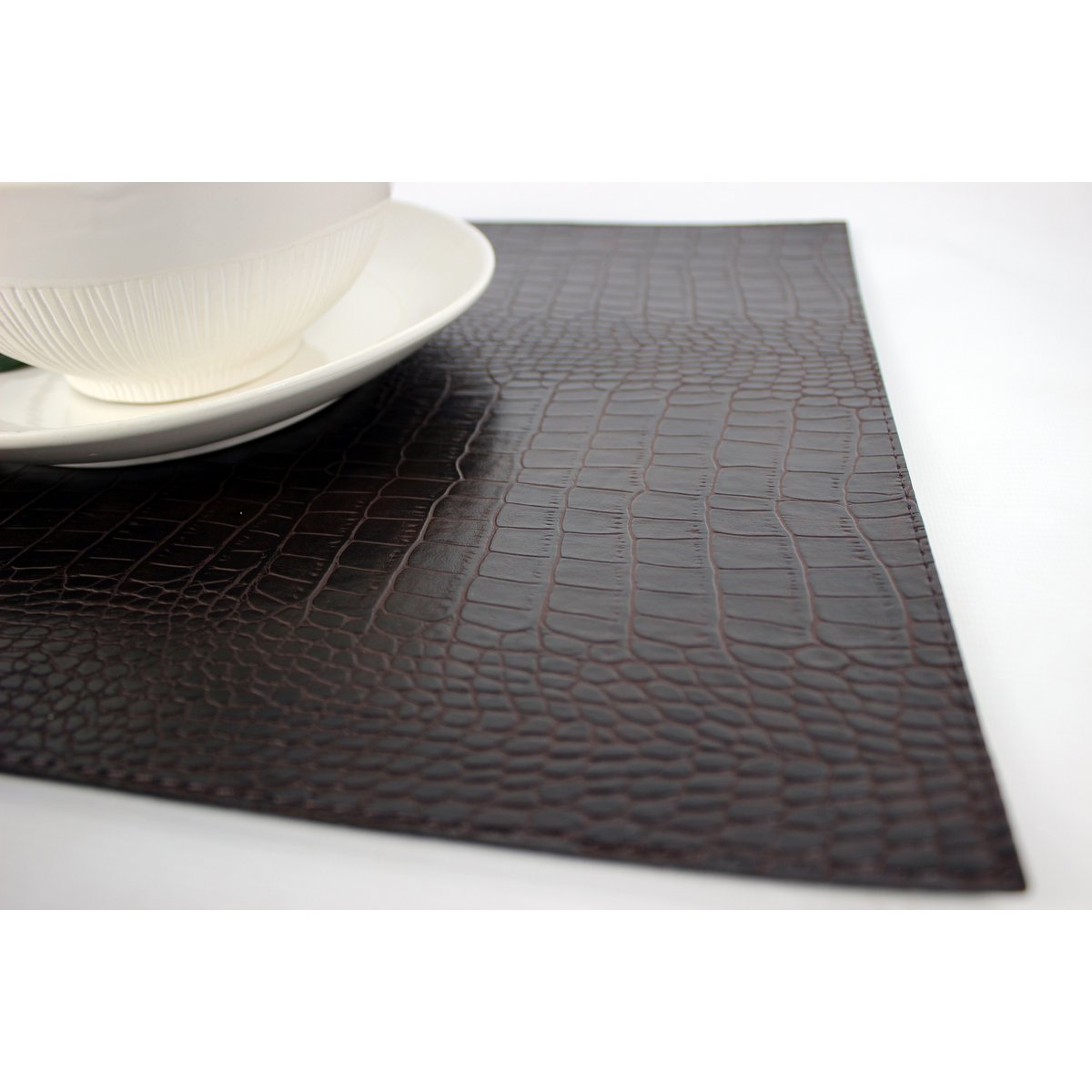 Tischset 6-er Set rechteckig Kroko dunkelbraun schwarz