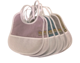  Pack of 6 embroidered cross-stitch bibs, suitable for diaper bags.