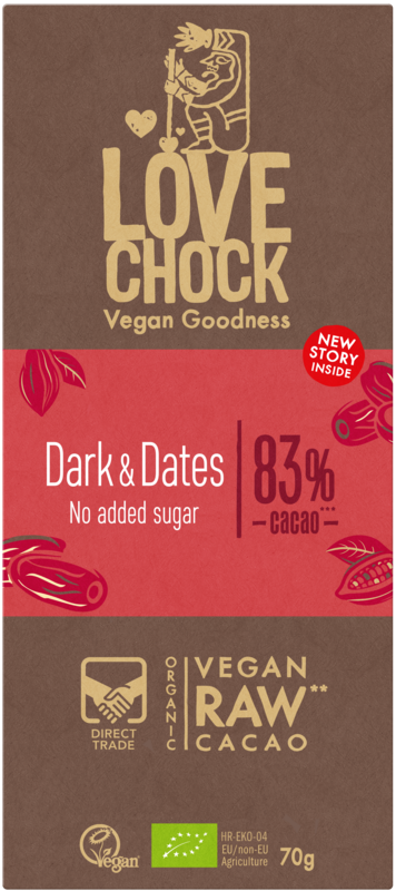 Cioccolato all'83% con datteri zuccherato - Biologico, crudo, vegetale e sostenibile
