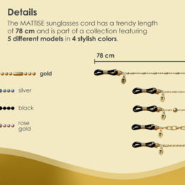 Glasses Cord Pattern Gold — 100% Stainless Steel & Unisex Eyewear Cords for Women and Men — Glasses Chain with Extra Loops — Brillenkoord Brillenband Brillenkette Cordon de Lunettes Cordón Para Gafas
