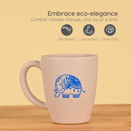 Regali di nozze ecologici per coppie Ecofy | Set da 1 | Regali realizzati con biocomposito di buccia di riso | Tazza e portachiavi stampati con elefante | 300ml| Certificato TUV del castello di sabbia