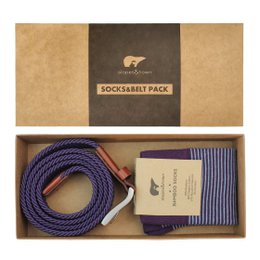 Geschenkdoos riem Bruce en paarse strepen sokken