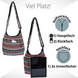 Sunsa Hobo Tasche. Beutel Bag aus gewebte Baumwolle gestreift. Damen/ Mädchen Umhängetasche mit verstelbarer Henkel. Leichte große Stofftasche mit Reißverschluss.
