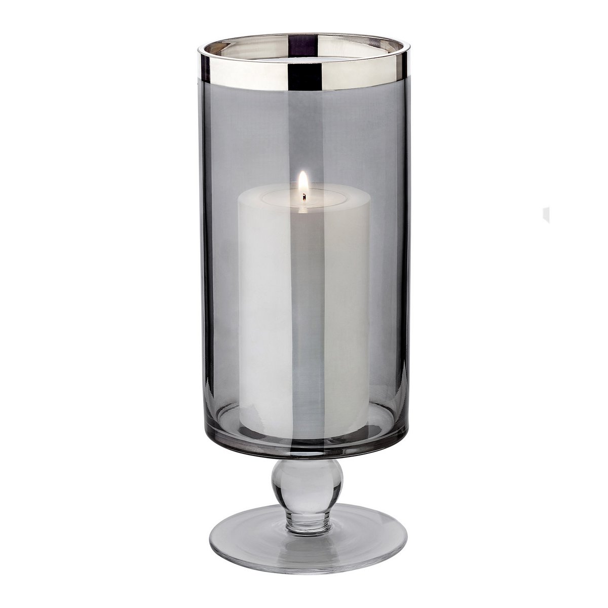 Lantern Stella (H 23 cm, ø 9.5 cm), dark crystal glass with platinum rim, hand-blown