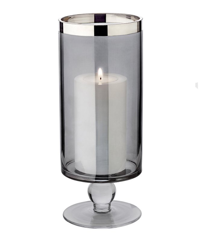 Lantern Stella (H 23 cm, ø 9.5 cm), dark crystal glass with platinum rim, hand-blown
