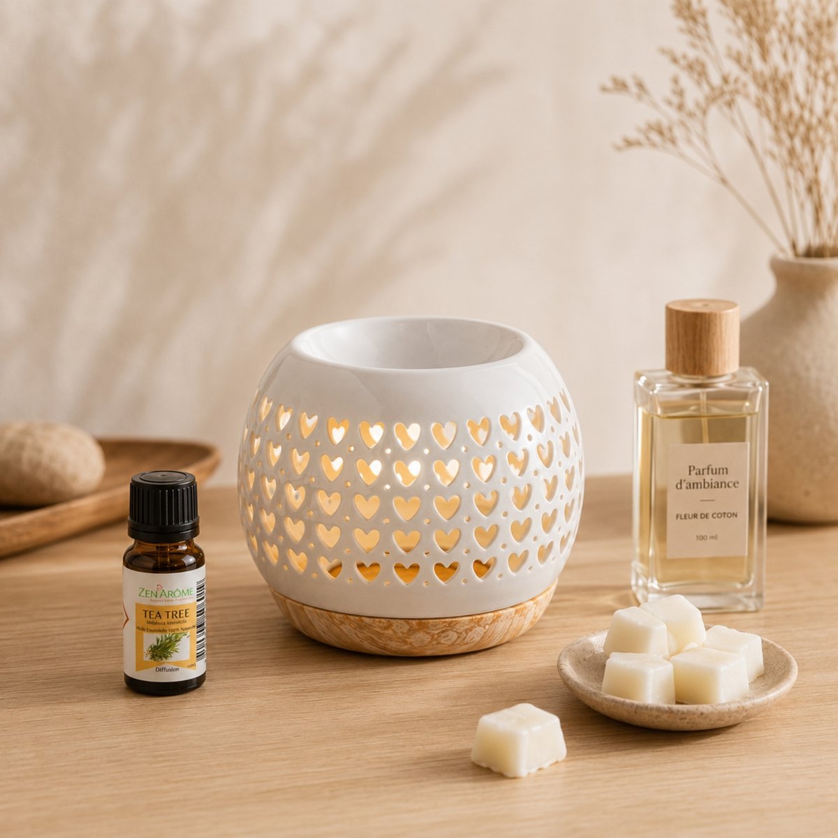 Brûle Parfum Céramy Coeur – Bougeoir en Céramique Laquée – Diffusion Cires Parfumées, Huiles Essentielles – Idée Cadeau Déco