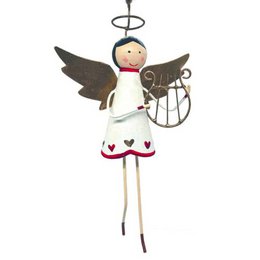 A whimsical ornament depicting a small red gnome figure descending with a parachute. The parachute is blue and white in color, creating a striking contrast against the red gnome. This ornament would make a charming addition to any holiday decor.