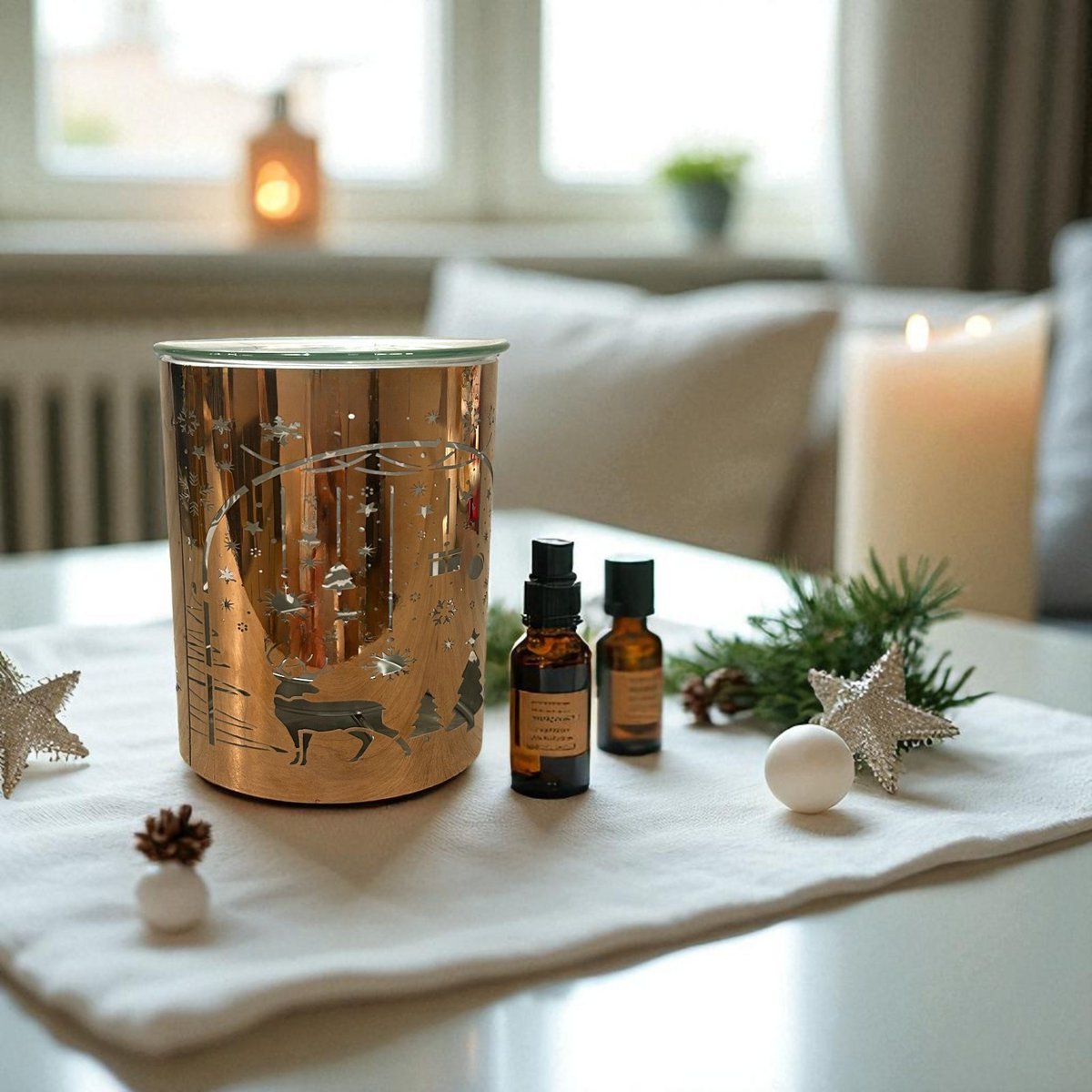 Brændt-parfum julemetallaserskæring-arch & rensdyr mønster-essentiel olier, voks og parfume-aftagelige glasskop-chic chic atmosfære