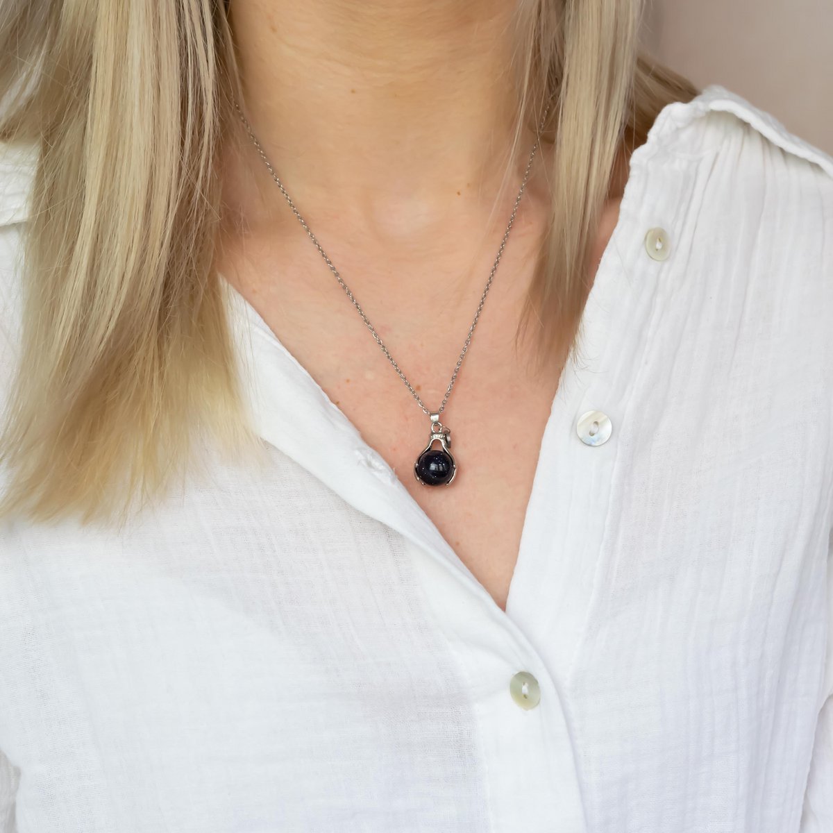 Blue Sand Embrace Necklace Silver