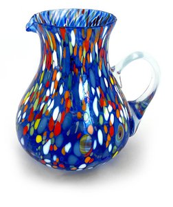 1 klassieke caraffa in handgeblazen en handgemaakt glas met murrine di murano, "i colori di murano" lijn 1000 ml. Gemaakt in Italië