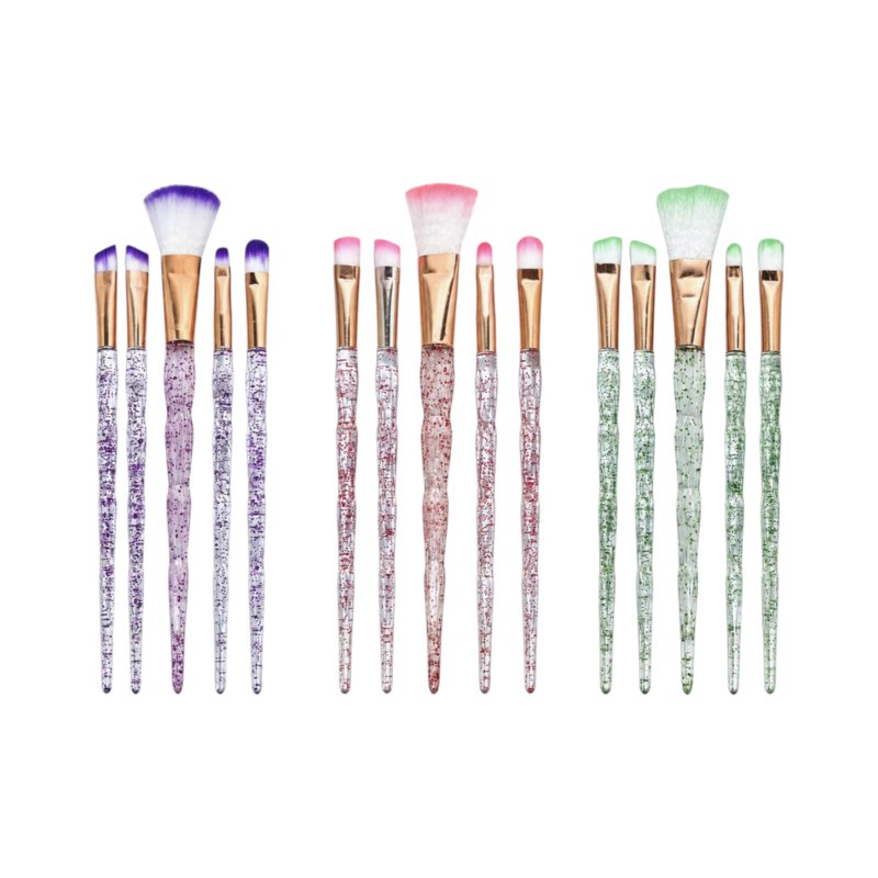 Makeup børstesæt - 5-delt glitterhåndtagssæt