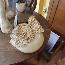 Grave decoration, ceramic, ball, D= approx. 18 cm, ceramic ball, wings attached, unique, frost-proof decoration, handwork, gift, grave decoration