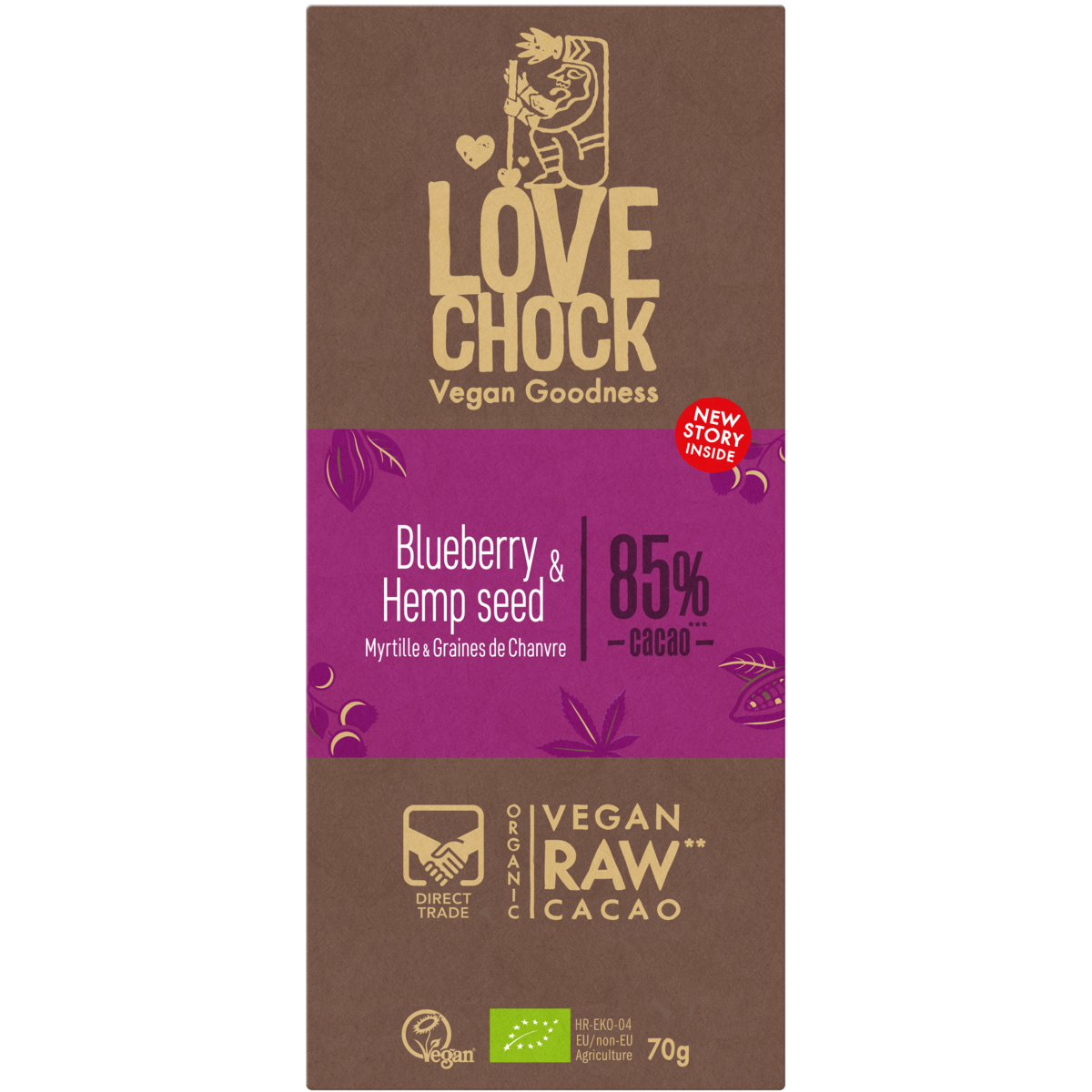 85% chocolate con arándanos y semillas de cáñamo - Copia orgánica, cruda, de origen vegetal y sostenible
