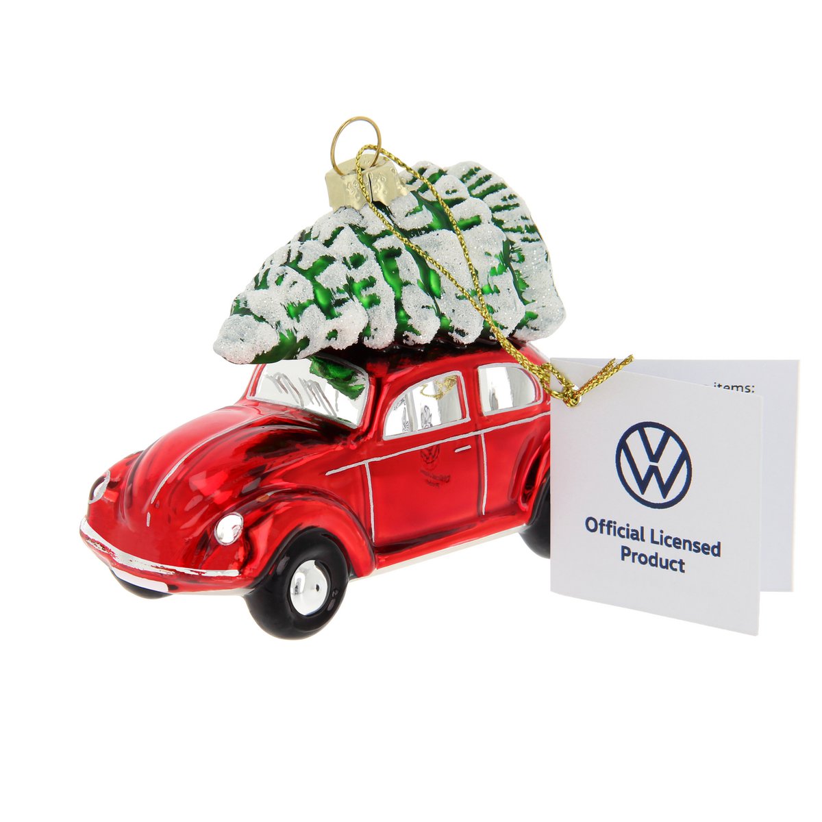 Volkswagen VW Beetle Glasdekoration/Weihnachtsschmuck in Geschenkbox – Rot mit Baum