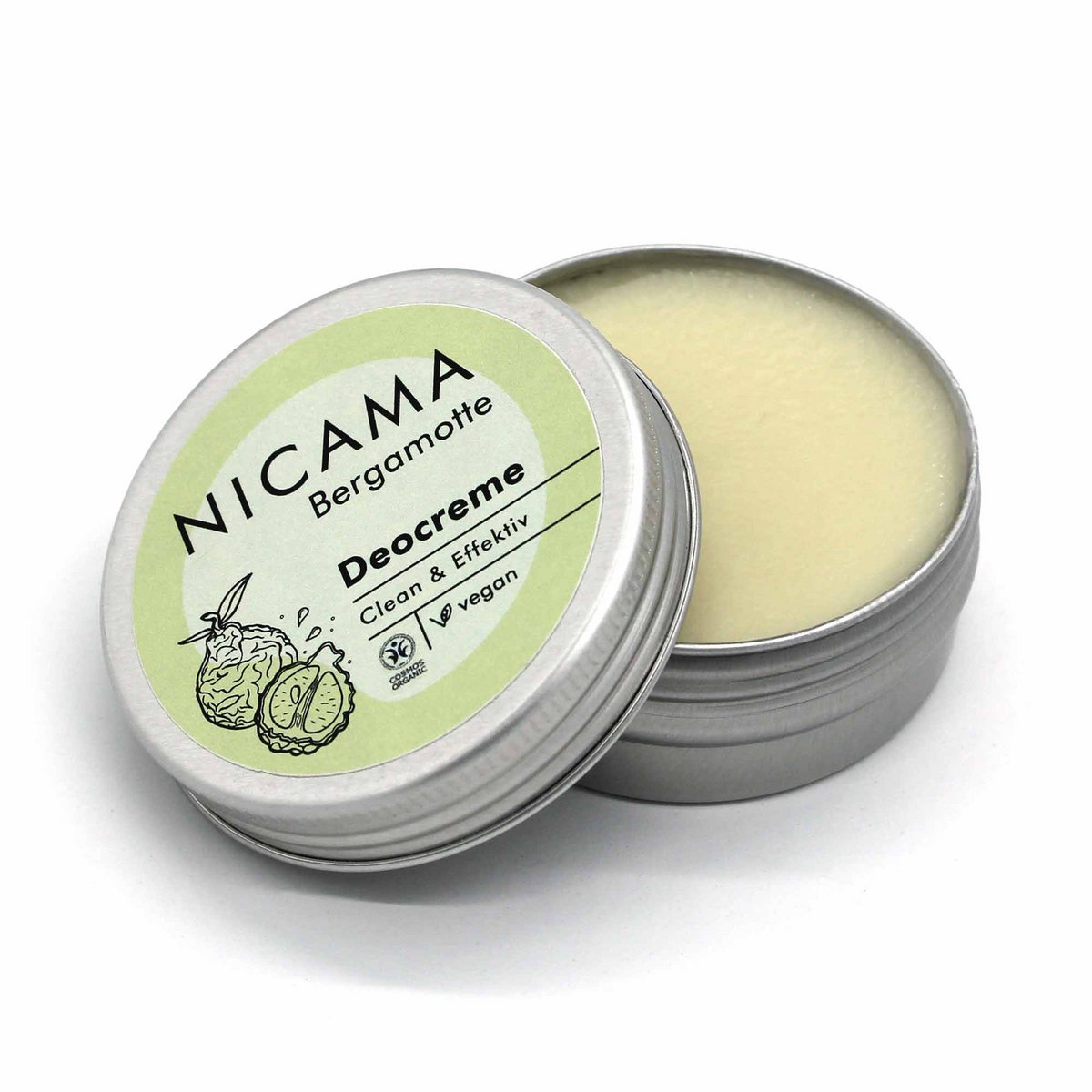 NICAMA - Crema deodorante al bergamotto (cosmetici naturali biologici, vegani, plastic-free, con bicarbonato) - 45g