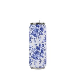 Insulated can - 500 ml - Toile de Jouy. Blue and white floral pattern on a cylindrical insulated can.