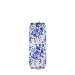 Insulated can - 500 ml - Toile de Jouy. Blue and white floral pattern on a cylindrical insulated can.