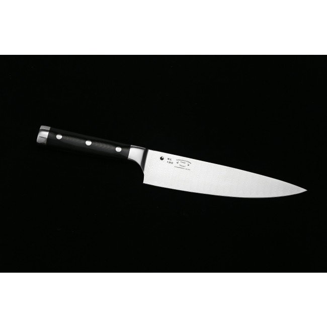 KATAHIRO ZEN Juego de cuchillos de chef damasco de 3 piezas: cuchillo de chef, cuchillo santoku, cuchillo de pelar con portacuchillas magnético de bambú