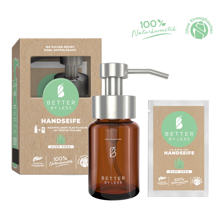 Handseife - Starter Set - Aloe-Vera Glasflasche /Silber Pumpkopf